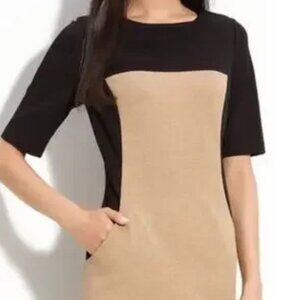 Trina Turk Bea Black & Tan Short Sleeve Dress
